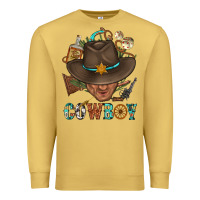 Antique Gold Western Cowboy Portrait With Cactus Premium Sweatshirt - BundleAndBundleShop
