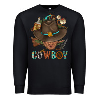 Black Western Cowboy Portrait With Cactus Premium Sweatshirt - BundleAndBundleShop