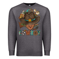 Charcoal Heather Western Cowboy Portrait With Cactus Premium Sweatshirt - BundleAndBundleShop