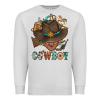 Dove Grey Western Cowboy Portrait With Cactus Premium Sweatshirt - BundleAndBundleShop