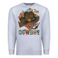 Heather Grey Western Cowboy Portrait With Cactus Premium Sweatshirt - BundleAndBundleShop