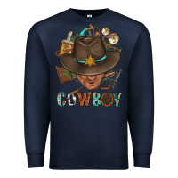Navy Western Cowboy Portrait With Cactus Premium Sweatshirt - BundleAndBundleShop