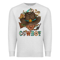 Oatmeal Heather Western Cowboy Portrait With Cactus Premium Sweatshirt - BundleAndBundleShop