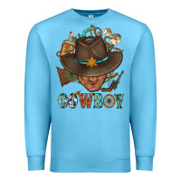 Ocean Blue Western Cowboy Portrait With Cactus Premium Sweatshirt - BundleAndBundleShop