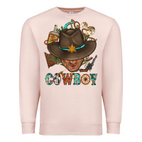 Pale Pink Western Cowboy Portrait With Cactus Premium Sweatshirt - BundleAndBundleShop