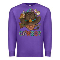 Purple Western Cowboy Portrait With Cactus Premium Sweatshirt - BundleAndBundleShop