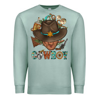 Seafoam Western Cowboy Portrait With Cactus Premium Sweatshirt - BundleAndBundleShop