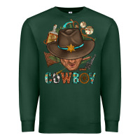 Sports Green Western Cowboy Portrait With Cactus Premium Sweatshirt - BundleAndBundleShop