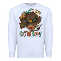 White Western Cowboy Portrait With Cactus Premium Sweatshirt - BundleAndBundleShop