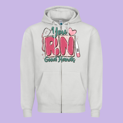 You Rn Good Hands Registered Nurse Zipper Hoodie Designed By Maliassmallbusiness