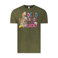 Vintage Olive easter dead inside but lucky  with skeleton Vintage Tee - AdoDesignShop