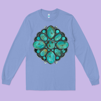 Turquoise Gemstone Long Sleeve Tee Designed By Artiststas