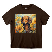 Chocolate Brown dachshund Heavy Core Tee - Unal Design