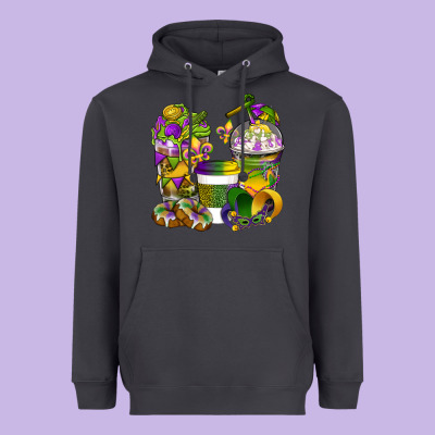 Mardi Gras Coffee Cups Heavyweight Hoodie Designed By Bundleandbundleshop