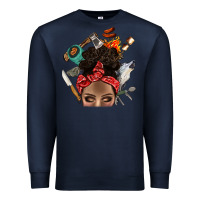Navy Wild Camping Afro Messy Bbs Premium Sweatshirt - BundleAndBundleShop