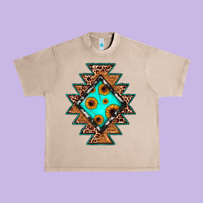 Aztec Leopard Turquoise Sunflower Urban Heavy Tee Designed By Jahusdesignshop
