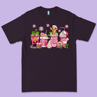 Pink Christmas Coffee Cups Premium Tee Designed By Zillion Design Studio