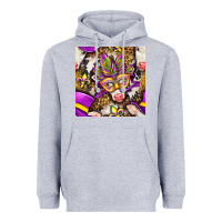 Heather Grey Mardi Gras cow with carnival mask seamless pattern Heavyweight Hoodie - BundleAndBundleShop