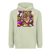 Matcha Mardi Gras cow with carnival mask seamless pattern Heavyweight Hoodie - BundleAndBundleShop