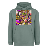 Sage Mardi Gras cow with carnival mask seamless pattern Heavyweight Hoodie - BundleAndBundleShop