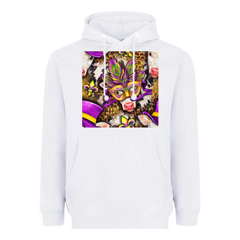 Mardi Gras Cow With Carnival Mask Seamless Pattern Heavyweight Hoodie by BundleAndBundleShop | Teevron