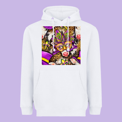 Mardi Gras Cow With Carnival Mask Seamless Pattern Heavyweight Hoodie Designed By Bundleandbundleshop