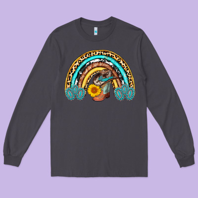 Cowboy Boots And Hat Rainbow Long Sleeve Tee Designed By Adodesignshop