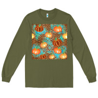 Army Green plaid fall pumpkin seamless Long Sleeve Tee - AdoDesignShop