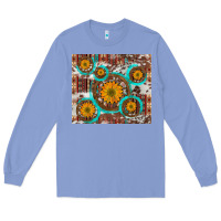 Colony Blue sunflowers and western old wheel aztec cowhide background Long Sleeve Tee - Artiststas