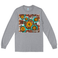 Heather Grey sunflowers and western old wheel aztec cowhide background Long Sleeve Tee - Artiststas