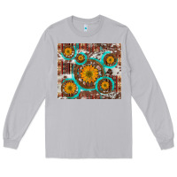 Moon Dust sunflowers and western old wheel aztec cowhide background Long Sleeve Tee - Artiststas