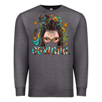 Charcoal Heather Western Cowgirl Braid Hair Premium Sweatshirt - BundleAndBundleShop