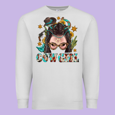 Western Cowgirl Braid Hair Premium Sweatshirt Designed By Bundleandbundleshop