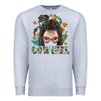 Heather Grey Western Cowgirl Braid Hair Premium Sweatshirt - BundleAndBundleShop