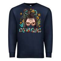 Navy Western Cowgirl Braid Hair Premium Sweatshirt - BundleAndBundleShop