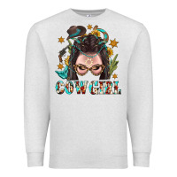 Oatmeal Heather Western Cowgirl Braid Hair Premium Sweatshirt - BundleAndBundleShop