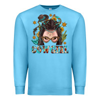Ocean Blue Western Cowgirl Braid Hair Premium Sweatshirt - BundleAndBundleShop