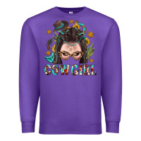 Purple Western Cowgirl Braid Hair Premium Sweatshirt - BundleAndBundleShop