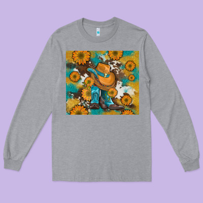 Sunflowers And Cowboy Boots With Cowhide And Glitter Tumbler Long Sleeve Tee Designed By Artiststas