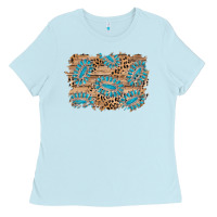Baby Blue gemstone wood leopard background Ladies Tee - AdoDesignShop