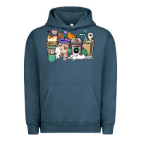 Pigment Midnight Navy Cat coffee cups Urban Hoodie - HowdyJamesFarm