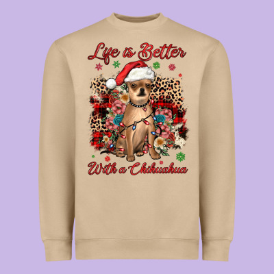 Christmas Life Is Better With A Chihuahua Heavyweight Sweatshirt Designed By Jahusdesignshop