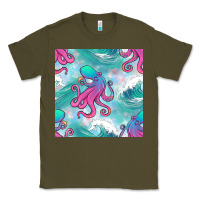 Army Green ocean waves octopus seamless pattern Classic Tee - BundleAndBundleShop