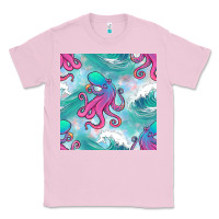 Bubblegum Pink ocean waves octopus seamless pattern Classic Tee - BundleAndBundleShop