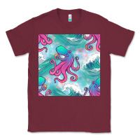 Burgundy ocean waves octopus seamless pattern Classic Tee - BundleAndBundleShop