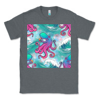 Charcoal Heather ocean waves octopus seamless pattern Classic Tee - BundleAndBundleShop