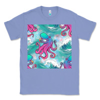 Colony Blue ocean waves octopus seamless pattern Classic Tee - BundleAndBundleShop