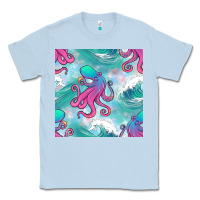 Dusty Blue ocean waves octopus seamless pattern Classic Tee - BundleAndBundleShop