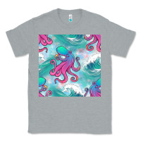 Heather Grey ocean waves octopus seamless pattern Classic Tee - BundleAndBundleShop