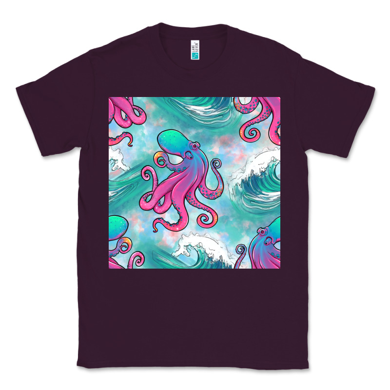 Ocean Waves Octopus Seamless Pattern Classic Tee by BundleAndBundleShop | Teevron